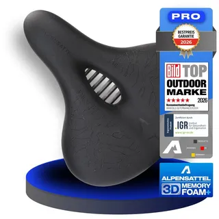 Alpensattel Fahrradsattel Alpensattel 3.0 in 3 Ausführungen wählbar (1-tlg), Ergonomisch, mit Aussparung und Memory Foam für Damen und Herren Komfort PRO