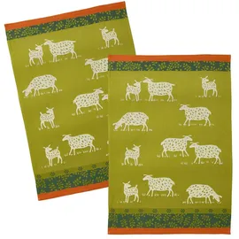 COUCKE Geschirrtuch Paturage, (2-tlg., 2-teilig), Küchentücher (2 Stück) ca.50x75cm Jacquard Baumwolle grün