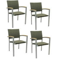 4x KONWAY® BORNEO Stapelsessel Quarz Premium Polyrattan Garten Sessel Stuhl Set