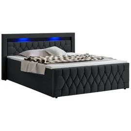 Juskys Boxspringbett Leona Samt 180x200 cm Schwarz