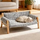 MAIJIAJU Große Katzenbett, Flauschig Katzenkissen Plüsch Weich Katzensofa Erhöhtes Hundehöhle mit Abnehmbarem Waschbar Kissen, 69x47x30cm Katzenbetten Belastbar mit 15 Kg für Katze Hunde
