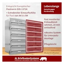 AL Briefkastensysteme 32er Premium Unterputz Edelstahl silber