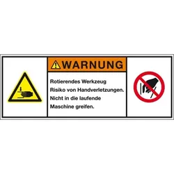 Aufkleber I Produktsicherheitsschild Warnung Rotierendes Werkzeug, RoHS konform, Folie, 200x75mm, ISO 3864-2