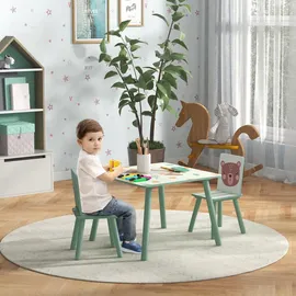 zonekiz Kindersitzgruppe mit niedlichem Tiermotiv 60 x 60 x 44 cm Holz massiv lackiert grün