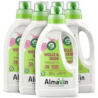 AlmaWin® Waschmittel Wolle & Seide [6x 750ml - 300 Ladungen] mit Lavendel-Duft für schonende Reinigung von Naturfasern - Seide- & Wollwaschmittel anwendbar von 20-40°C - Bio Feinwaschmittel flüssig