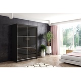 ALTDECOR Schiebetürenschrank VIVI (Kleiderschrank Aluminium-Leisten, Lacobel, Schiebetürenschrank, Led) schwarz 150 cm x 216 cm x 61 cm