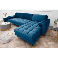Ecksofa 260cm Ottomane beidseitig COMFORT blau Samt Federkern Design Lounge