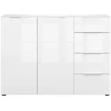 manjana möbel Kommode 135 x 98,7 x 40 cm Weiß matt / Weißglas