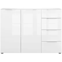 manjana möbel Kommode 135 x 98,7 x 40 cm Weiß matt / Weißglas