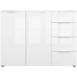 manjana möbel Kommode 135 x 98,7 x 40 cm Weiß matt / Weißglas
