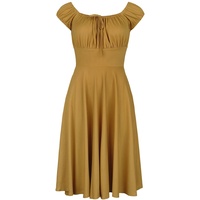 Voodoo Vixen - Rockabilly Kleid knielang - Gathered Neckline Flared Dress - XS bis 4XL - für Damen - Größe XL - gelb - XL