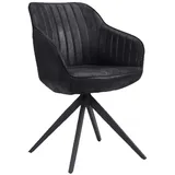 B&D home B&D home® Esszimmerstuhl ARVIT – drehbar mit Armlehnen, 360° Funktion, Schwarze Wildlederoptik, Kaltschaumpolsterung, schwarzes Metallgestell, Designstuhl für Esszimmer, Büro & Küche