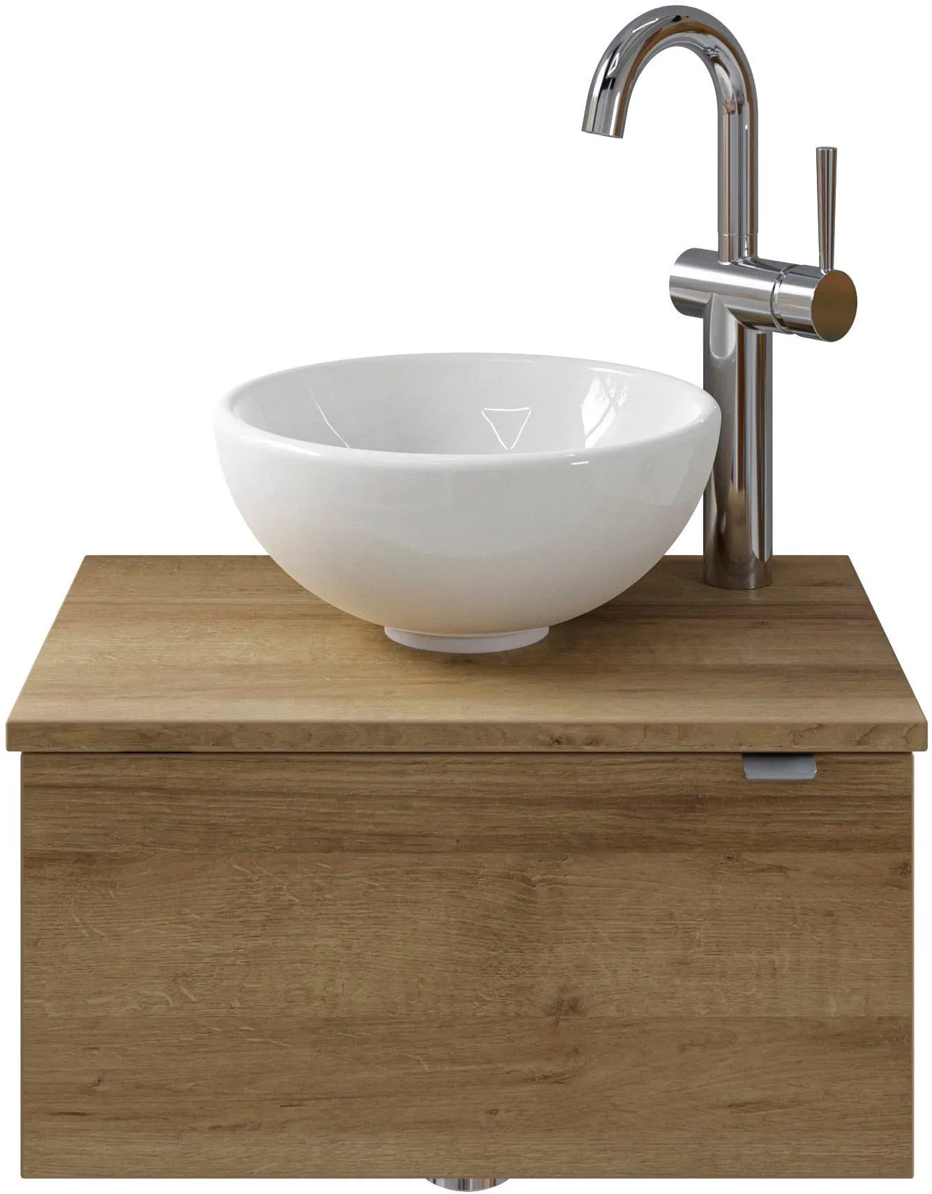 Waschtisch SAPHIR "Serie 6915 Waschschale mit Unterschrank für Gästebad, Gäste WC", braun (riviera eiche, riviera eiche, riviera eiche quer nb), B:51cm H:39,8cm T:35cm, Waschtische, 51 cm mit Keramik-Aufsatzbecken und 1 Tür