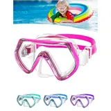 Taucherbrille Kinder, Schnorchelmaske Kinder 4-10 Jahre, Tauchmasken mit Silikon-Nasenabdeckung, Schwimmbrille Kinder 180°Panorama-HD-Gehärtetes-Glas Tauchmasken mit Verstellbarem Silikonband (Rosa)