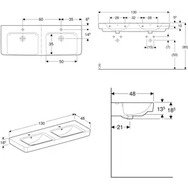 Geberit Renova Plan Doppelwaschtisch 130 x 48 cm (501710001)