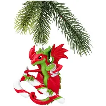 Figuren Shop GmbH Christbaumschmuck Weihnachtsbaumschmuck - Drache auf Zuckerstange - Dekoanhänger Fantasy (1-tlg) bunt