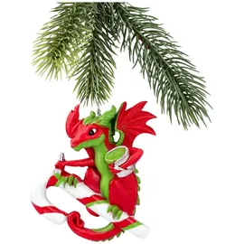Figuren Shop GmbH Christbaumschmuck Weihnachtsbaumschmuck - Drache auf Zuckerstange - Dekoanhänger Fantasy (1-tlg) bunt