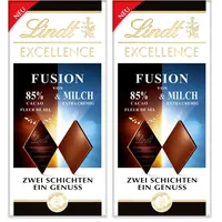 Lindt Excellence Fusion 85% & Fleur de Sel | 100g Schokoladentafel | Vegane Schokolade | Laktosefreie, dunkle Schokolade (Packung mit 2)