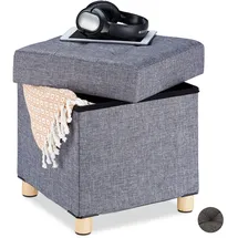 Relaxdays Sitzhocker mit Stauraum Stoff 38 x 40 x 38 cm Grau