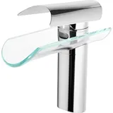 Waschtischarmatur Mit Wasserfallkante – Einlochmontage – Messingkörper – Keramikventileinsatz – Einhebelmischer Für Warm- Und Kaltwasser – Silber