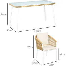 Outsunny 5-tlg. Gartenmöbel Set Esstisch mit 4 Stapelstühlen Kissen Gelb