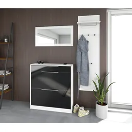 borchardt Möbel Garderoben-Set Oliva, Schuhschrank, Spiegel, Garderobenpaneel, (3-St) schwarz