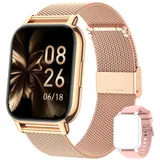 Popglory Smartwatch Damen Herren, 1.85 Zoll Fitnessuhr mit Telefonfunktion, 100+ Sportsmodi Damen smartwatch mit Blutdruckmessung SpO2 Herzfrequenz Schrittzähler Schlafmonitor für Android iOS