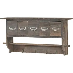 Mendler Garderobe HWC-C49, Wandgarderobe Wandregal, Vintage mit 5 Schubladen 32x65x13cm ~ braun