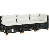 VidaXL Gartensofa mit Kissen 3-Sitzer Schwarz Poly Rattan