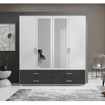 SchlafKONTOR Drehtürenschrank »Ivar Kleiderschrank mit Spiegel«, inklusive 2 Spiegeltüren und 2 farblich abgesetzten Schubkästen weiß graphit, - mind. 14 Tage Rückgaberecht - Grau,Schwarz,Weiß - 180x190