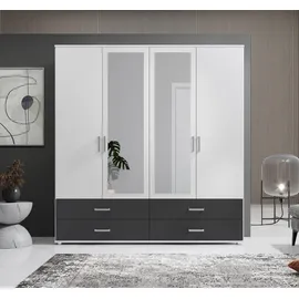 SchlafKONTOR Drehtürenschrank »Ivar Kleiderschrank mit Spiegel«, inklusive 2 Spiegeltüren und 2 farblich abgesetzten Schubkästen weiß graphit, - mind. 14 Tage Rückgaberecht - Grau,Schwarz,Weiß - 180x190
