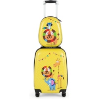 COSTWAY Kinderkoffer Reisegepäck, 2tlg Kinderkoffer + Rucksack gelb