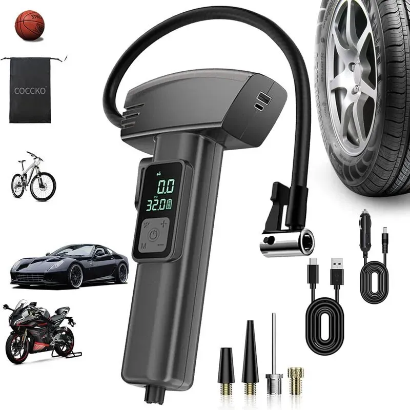INPROB Tragbarer kabelloser Luftkompressor – Intelligente Reifenpumpe für Auto, Motorrad und Fahrrad, mit 3 LED-Modi, USB-Ladefunktion, SOS-Sicherheitsfunktion, Mini-Luftpumpe 12V, tragbar