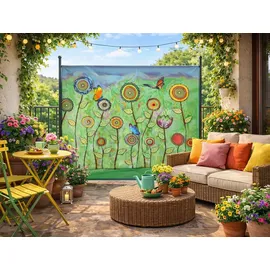 Quick Star Paravent Outdoor Wetterfest 180 x 178 cm Green Flowers | Raumteiler Stellwand Innen | Garten & Balkon Sichtschutz Blickdicht