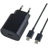 Premium USB-C - USB-C Highspeed Schnellladekabel 1m + 25W Ladeadapter – Für Apple, Samsung, Google Pixel, Xiaomi & mehr – Schnellladen & Daten... - Schwarz