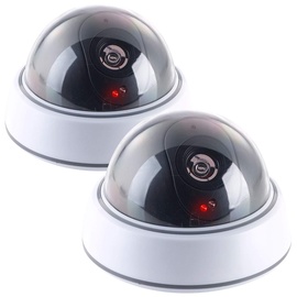 VisorTech 2er-Set Dome-Überwachungskamera-Attrappen, durchsichtige Kuppel & LED