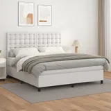 vidaXL Boxspringbett mit Matratze Weiß 180x200 cm Kunstleder