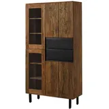 MASSIVMOEBEL24.DE Vitrine Sheesham 100x40x190 natur unbehandelt LICHTENBERG #106 - 2 Jahre Gewährleistung - mind. 14 Tage Rückgaberecht - Beige