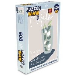 MuchoWow Puzzle Mojito - Cocktail - Grün - Rezept, 500 Puzzleteile, Foto-Puzzle, Bilderrätsel, Puzzlespiele, Spielzeug bunt