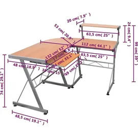 vidaXL Eck-Computertisch Braun 132x112x99 cm Holzwerkstoff