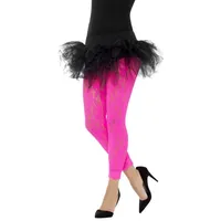 Smiffys Kostüm Spitzen-Leggings neon-pink, 80er Jahre Leggings mit floralem Spitzenmuster rosa