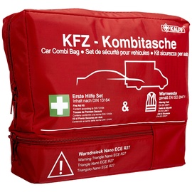 Kalff KFZ Kombitasche TRIO Compact, Verbandstasche Auto + Warnweste + Warndreieck NANO mit Erste Hilfe Broschüre