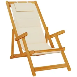 vidaXL Strandstuhl mit Armlehnen Klappbar Creme Akazienholz Textilene