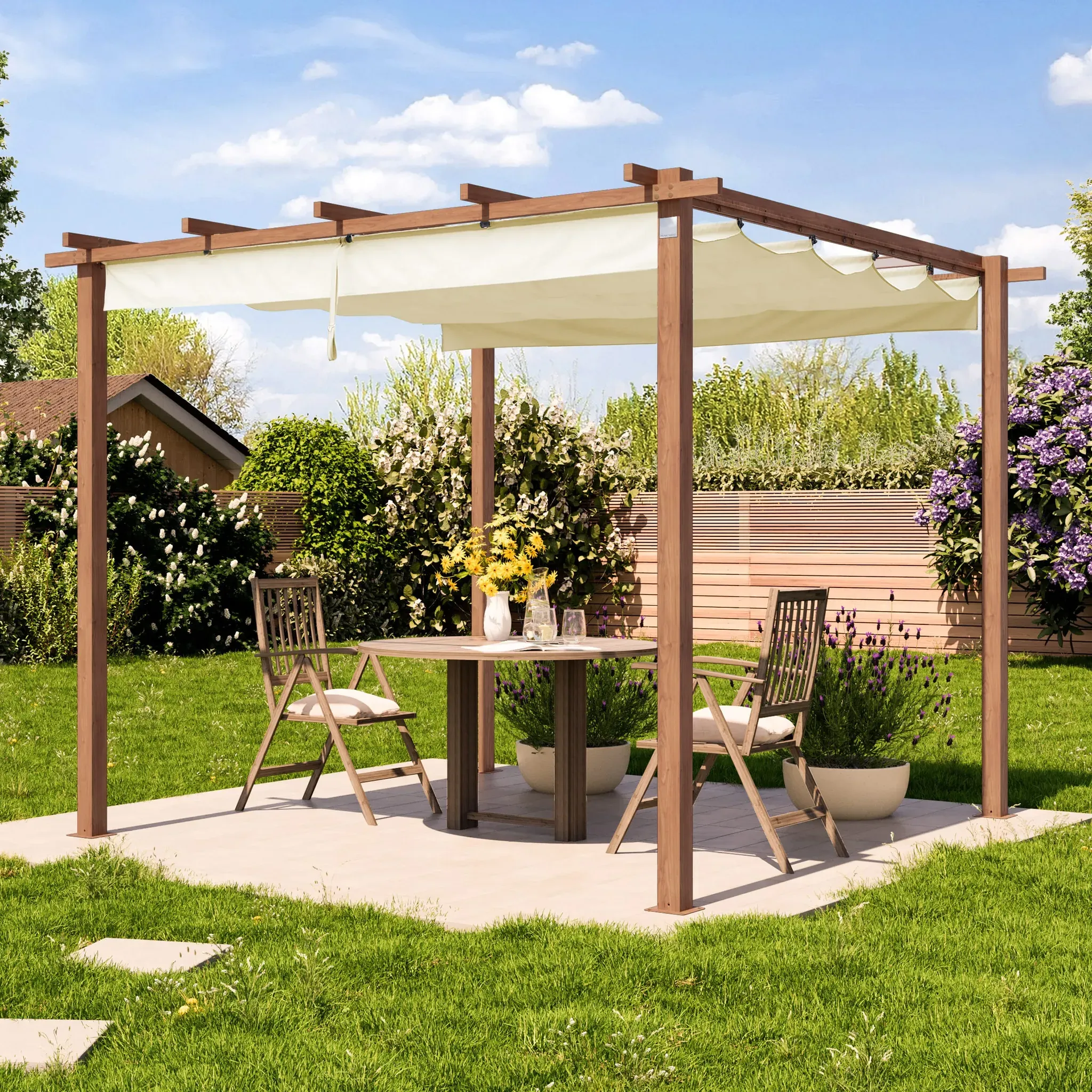 PRIMEYARD  Pergola 3x3m, parasole, crema - (400101)