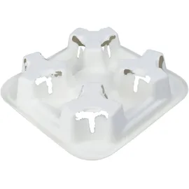 NATUREStar Becherhalter Quattro Zuckerrohr Weiss 21,5x21,5x4 cm Einweg Becher Halter Tragetablett Bechertablett