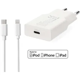 Nedis Netzladegerät 20W - GaN - PD3.0 Anzahl der Ausgänge: 1, USB-C, Lightning 8-Pin (Lose) Kabel