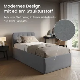 home collective Polsterbett 100x200 cm Doppelbett Bett mit verstellbarem Lattenrost & Bettkasten, gepolstertes Kopfteil, Germany | Grau