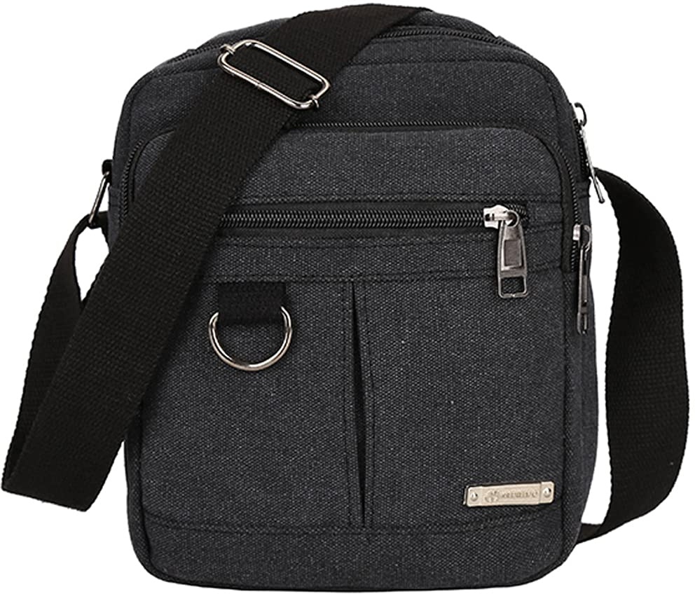 Vohoney Herren-Schultertaschen Umhängetasche Herrentasche Klein Crossbody Bag Handtasche Tasche Umhängen Messenger Bag Handgelenktasche Canvas Vintage Shoulder Bag (Schwarz Canvas Schultertaschen) - M