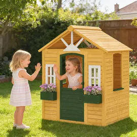 aiyaplay Spielhaus mit Tür und Fenster 134,5 x 97 x 150 cm Braun
