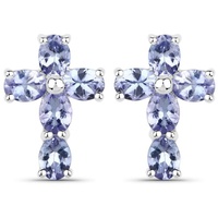 Vira Jewels Paar Ohrstecker 925-Sterling Silber rhodiniert Glänzend Tansanit violett weiß